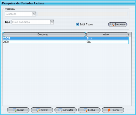 Pesquisa Período Letivo